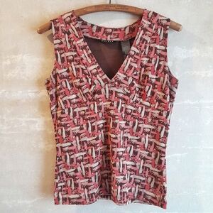 418a. brown & pink Axcess patterned sleeveless mesh tank top, M